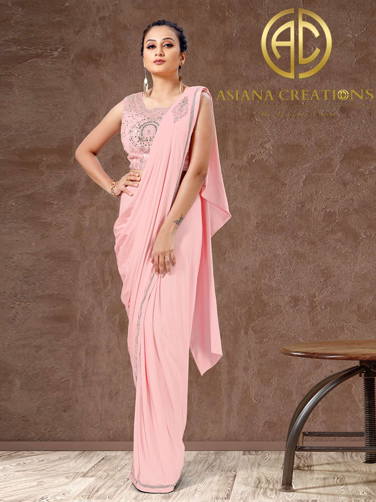 Lycra Pre-Stitched Pink Party Wear Saree-2882