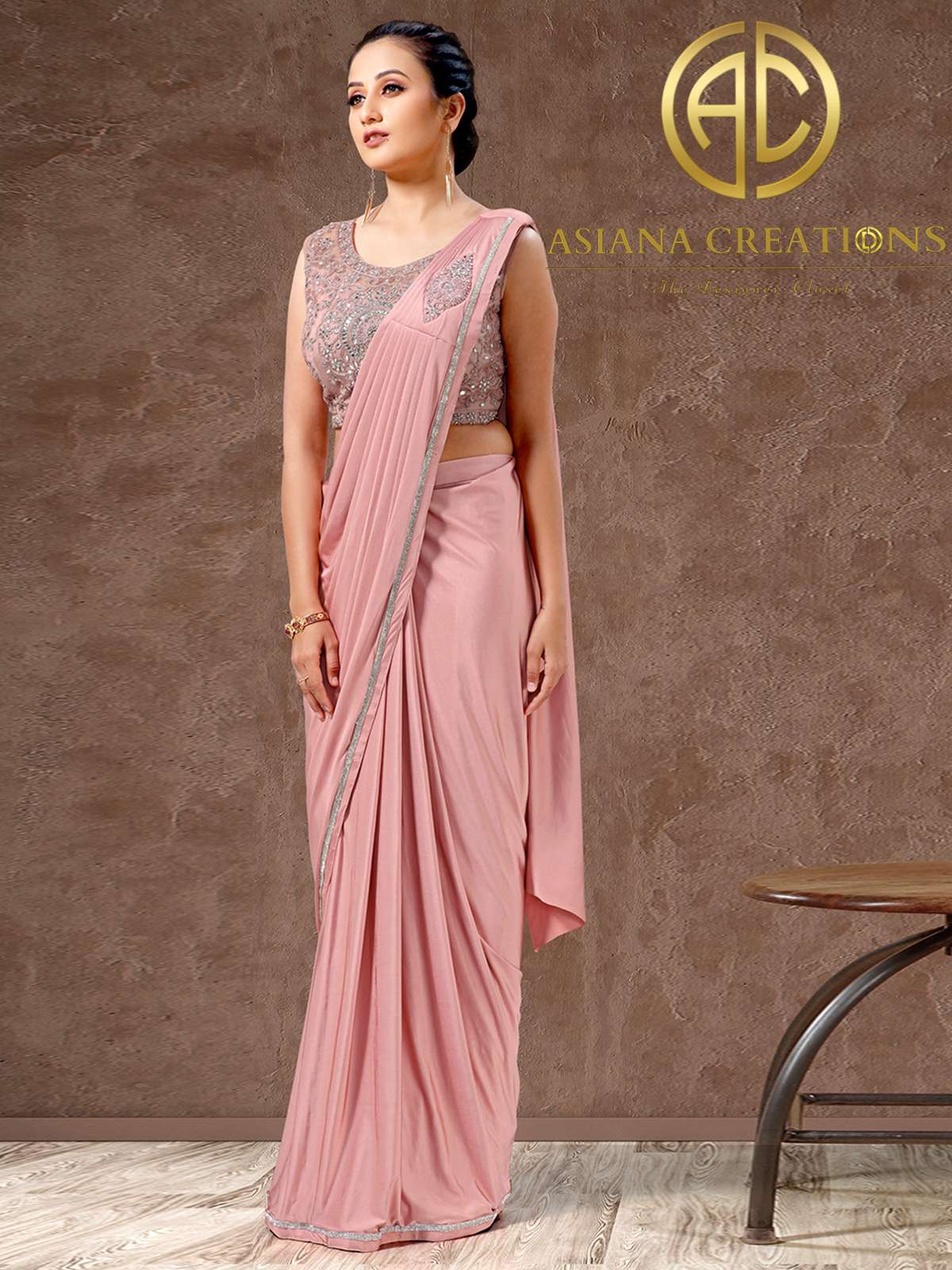 Lycra Pre-Stitched Pink Party Wear Saree-2883