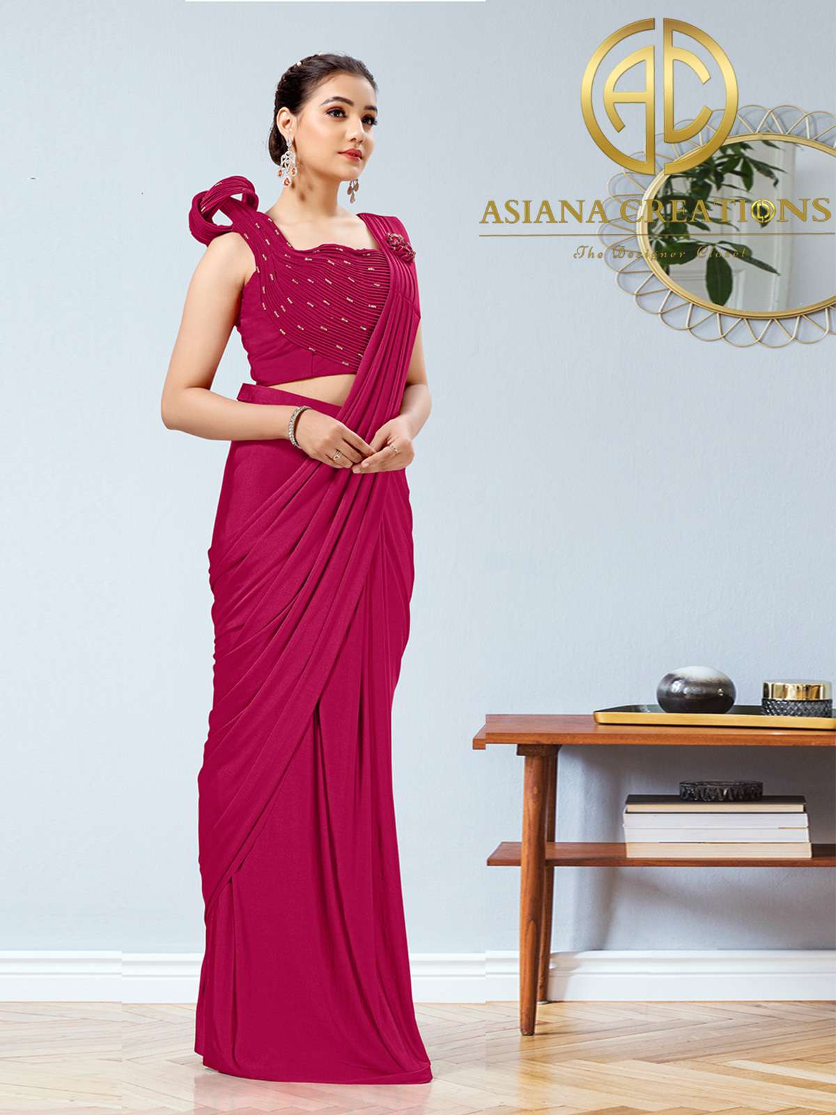 Lycra Pre-Stitched Red Party Wear Saree-2888