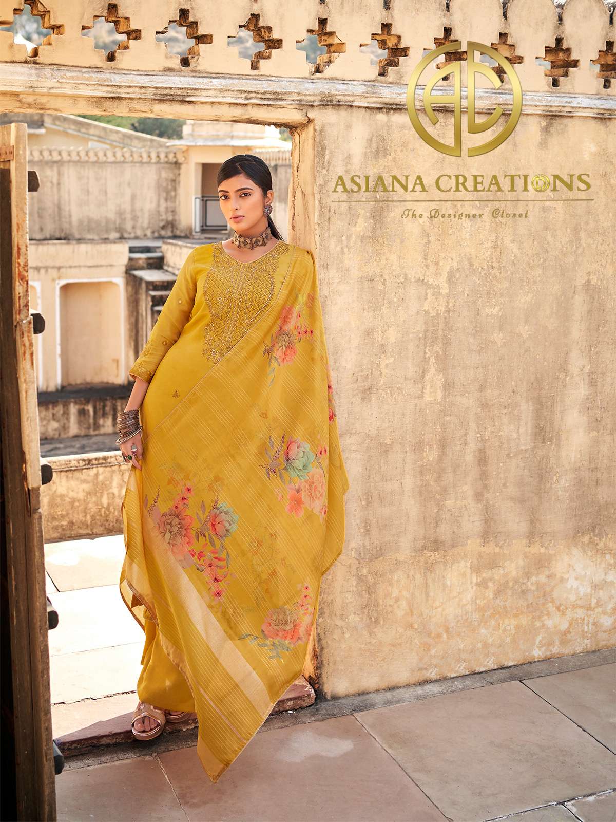 Silk Jacquard Woven Yellow Casual Wear Straight Suit-2942