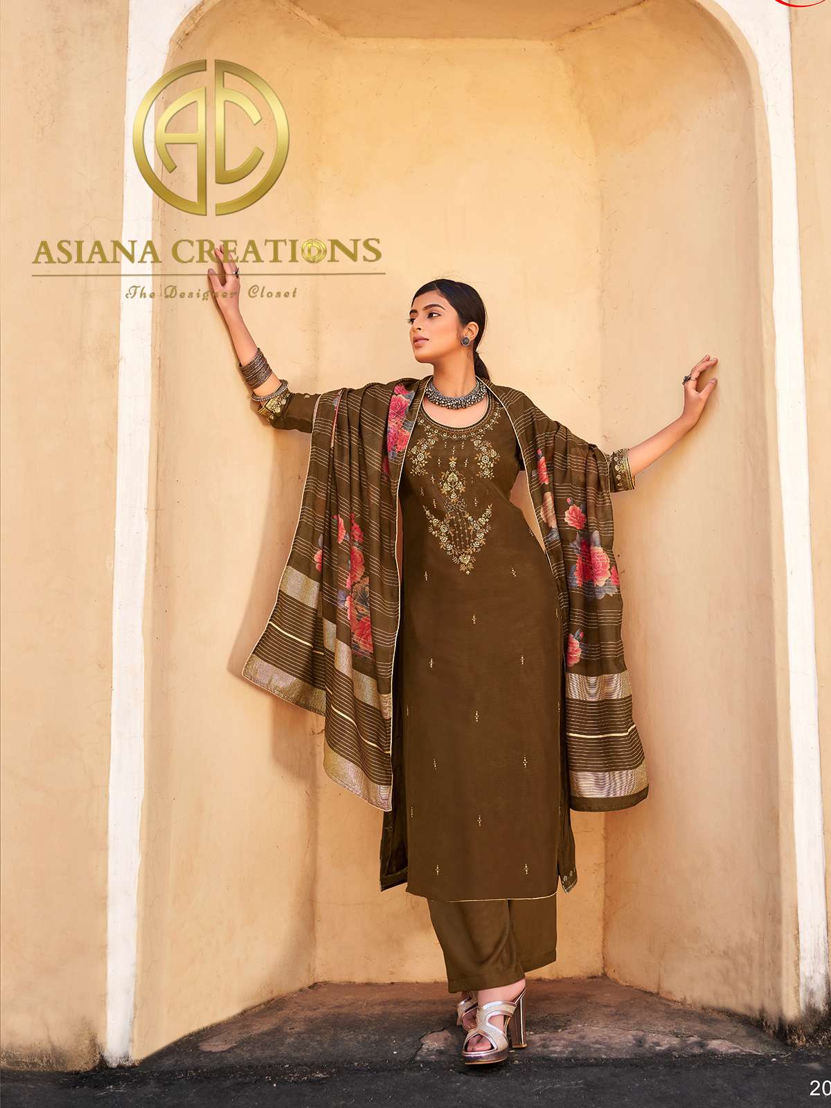 Silk Jacquard Woven Brown Casual Wear Straight Suit-2943