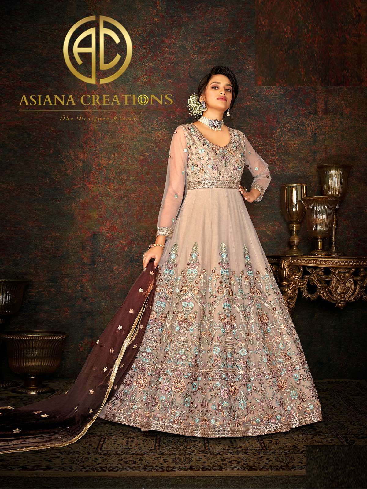 Net Embroidered Mauve Wedding Wear Anarkali Suit-2951