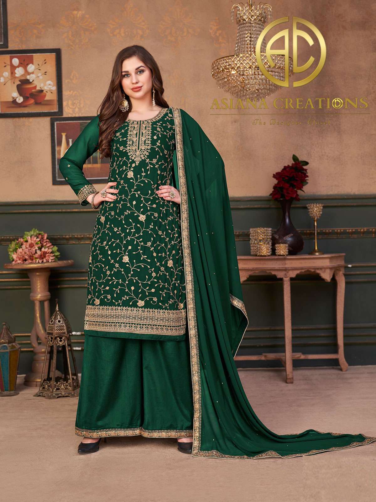 Georgette Embroidered Festive Wear Palazzo Suits-2975
