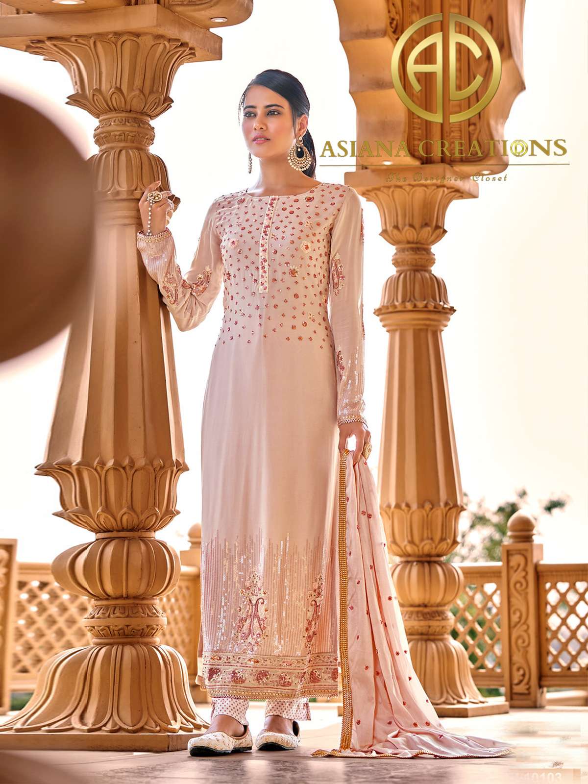 Georgette Hand Embroidered Pink Wedding Wear Suit-2991