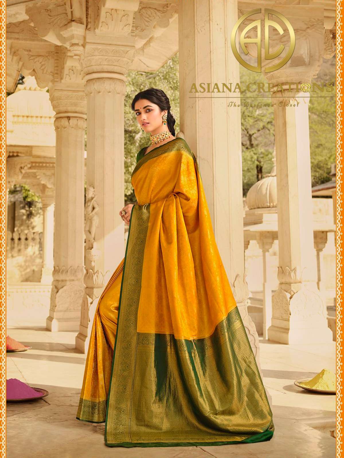 Art Silk Woven Yellow Wedding Saree-3129