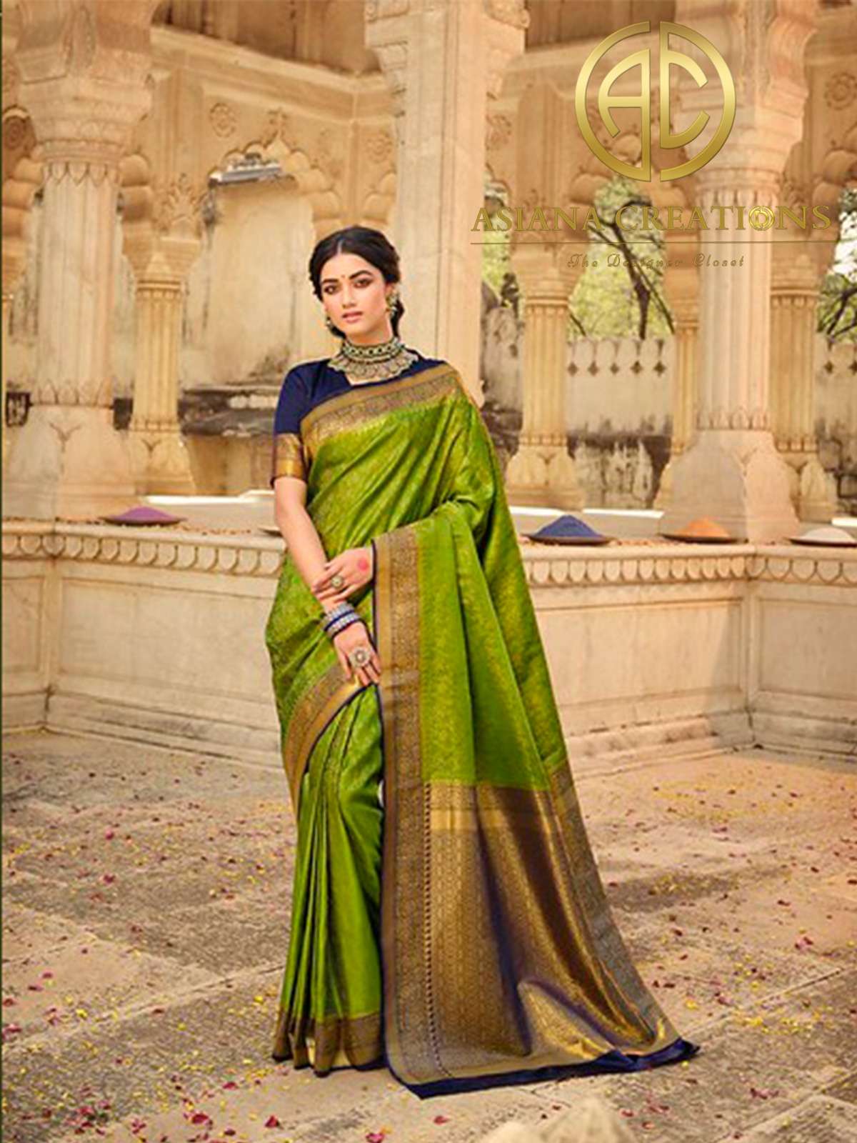 Art Silk Woven Green Wedding Saree-3131