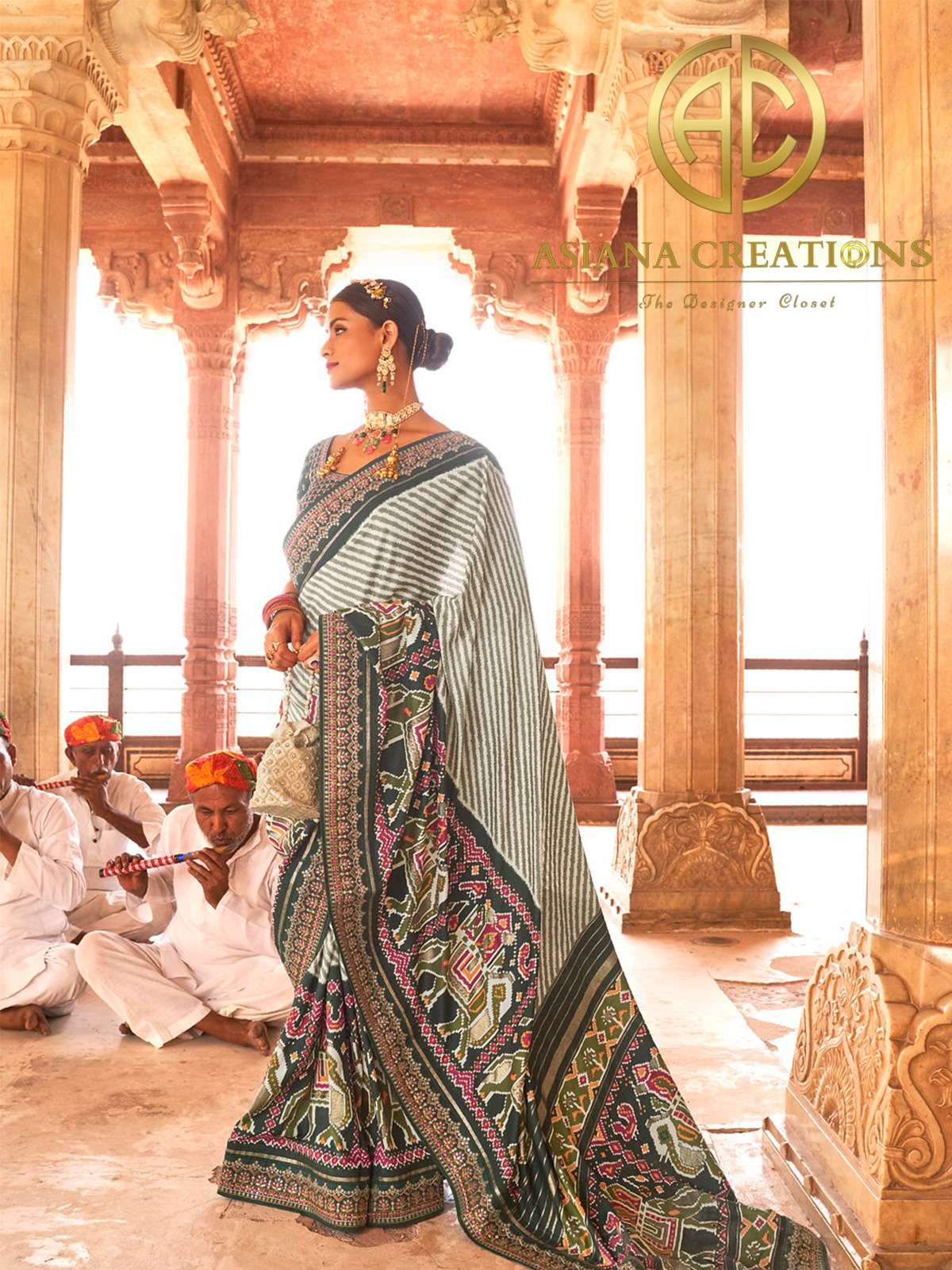 Patola Silk Grey Embroidered & Woven Wedding Traditional Saree-3176